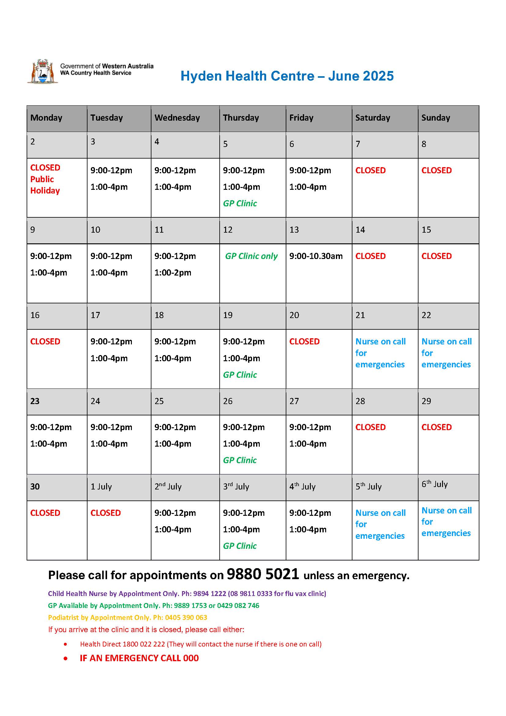 Hyden June 25 Calendar